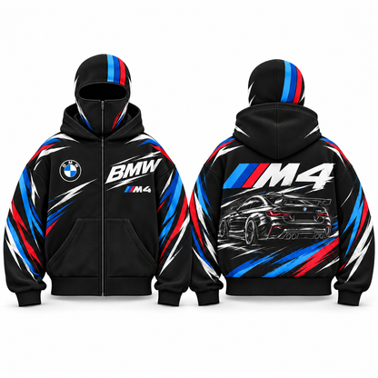 REVCLAD Apex M4 black racing hoodie, front and back concept views