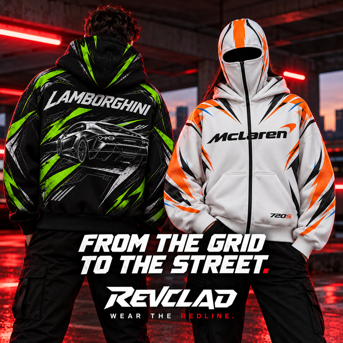 REVCLAD Venom and Papaya hoodie campaign artwork